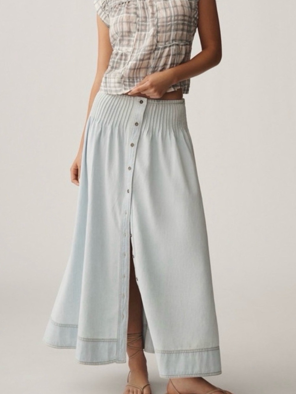 Pilcro Pintuck Basque-Waist Denim Maxi Skirt - Medium